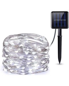 Catena luminosa per esterno da giardino con pannello solare 10 metri 100 led luce fredda