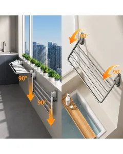 Stendibiancheria da Parete Pieghevole 60 cm in Acciaio Inox – Stendino Salvaspazio Richiudibile a 90° per Bagno, Balcone e Lavanderia