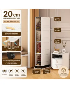 Armadio Salvaspazio Modulare con Ruote da 4 Cassetti – Mobiletto Organizzatore Multiuso per Casa, Bagno, Cucina, Camera e Ufficio-4 Ripiani