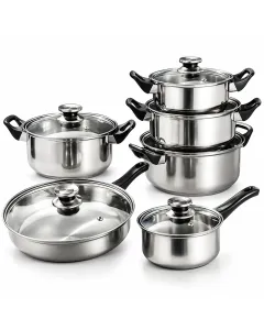 Set di Pentole 12 Pezzi in Acciaio Inox – Compatibili con Induzione – Coperchi con Valvola di Sicurezza – Design Professionale