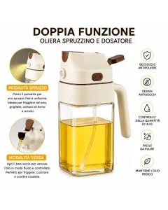Spruzzatore Olio 2 in 1 500 ml in Vetro – Nebulizzatore e Dosatore per Cucina, Bottiglia per Olio d'Oliva, Aceto e Condimenti, Ideale per Friggitrice ad Aria, BBQ, Insalate e Cottura