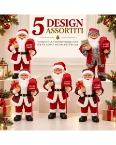 Babbo Natale con cassetta postale 60 cm, luci e musica – Decorazione natalizia, 5 personaggi assortiti