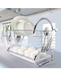 Scolapiatti da cucina in acciaio inossidabile a due piani con piatto unico