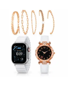 Mi20 Beauty Miss Smartwatch Donna con Chiamate Bluetooth + Orologio Analogico e Set 5 Bracciali – Kit Regalo Elegante