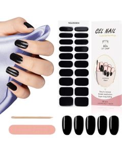 Kit Adesivi per Unghie in Gel Semipolimerizzato - 20 Strisce Autoadesive con Accessori per Manicure nero lucido
