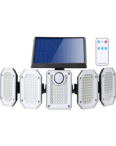 Luce solare led esterno 5 teste 2000 lumen all'aperto 3 modalità 270° angolo di illuminazione da parete ip65 impermeabile da ggiardino