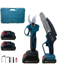 Kit Potatura 2 in 1: Forbice e Mini Motosega a Batteria da 6 Pollici, Con 2 Batterie Ricaricabili e Accessori per Giardinaggio