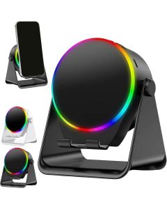 Supporto per Cellulare Rotante con Altoparlante Bluetooth, Base Antiscivolo e Luci Colorate