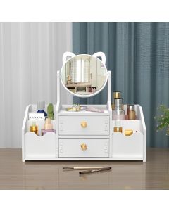 Organizzatore Trucco in Legno con Specchio Rotante 360°