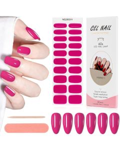 Kit Adesivi per Unghie in Gel Semipolimerizzato - 20 Strisce Autoadesive con Accessori per Manicure fuxia