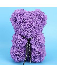 Orsetto con Rose Artificiali Fatto a Mano 25 cm (Viola)