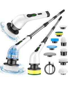 Spazzola Elettrica Senza Fili 9 in 1 – Pulitore Rotante Ricaricabile per Bagno, Cucina, Piastrelle, Vasca e Fughe – Spazzola Multifunzione con Testine Intercambiabili