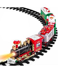 Trenino Natalizio con Supporto per Centro Albero Treno Elettrico Locomotiva con Luci 3 Vagoni Decorazioni di Natale Diametro 89cm Giocattolo Bambini