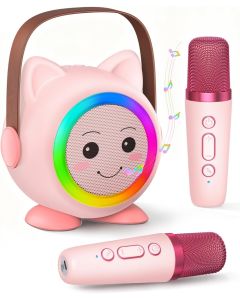 Mini Karaoke Portatile per Bambini con 2 Microfoni Wireless e Luci LED