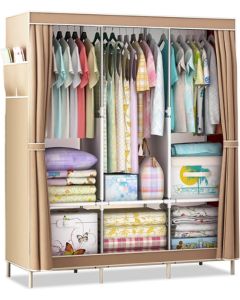 Armadio Pieghevole Portatile in Tessuto con Ripiani e Barra Appendiabiti 128x45x170– Guardaroba Organizzatore Multifunzione – Colore Marrone