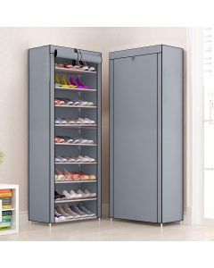 Scarpiera Grigia a 10 Ripiani con Copertura Antipolvere - Organizzatore Salvaspazio per Scarpe