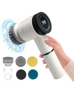 Spazzola Elettrica per Pulizia 5 in 1 – Motore Potente 3 Velocità (1600-2400 giri/min), Impermeabile IPX7, Wireless, Ricaricabile, con 5 Testine Intercambiabili