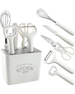 Set di utensili da cucina, forbici da cucina, pelapatate, pelaverdure, frusta, sbattiuova, coltello da cucina apribottiglie utensili da cucina con base 5 pezzi