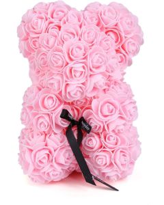 Orsetto con Rose Artificiali Fatto a Mano 25 cm (Rosa Chiaro)