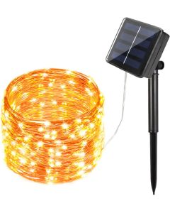 Catena luminosa per esterno da giardino con pannello solare 10 metri 100 led luce calda