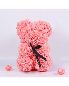 Orsetto con Rose Artificiali Fatto a Mano 25 cm (Pesca)