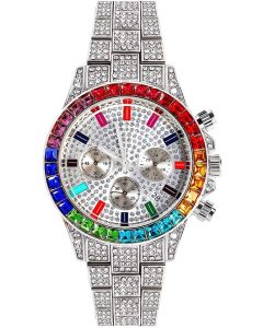 Orologio da Uomo al Quarzo Cronografo Hip Hop | Design Accattivante con Quadrante Rotondo e Diamanti Simulati (argento)