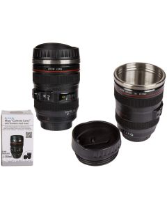 Mug Camera zoom Lens Tazza in acciaio forma obiettivo 350 ml teleobiettivo colore nero