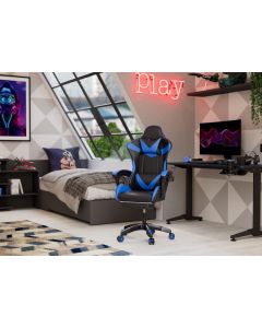 Sedia Poltrona da Gaming Regolabile con Poggiapiedi, Poggiatesta e Cuscino Lombare (nero -blu)