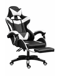 Poltrona Gaming Ergonomica Reclinabile con Poggiapiedi Estraibile, Cuscini Lombare e Cervicale, Altezza Regolabile-Bianco e White