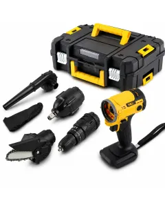 Kit 5 in 1 trapano avvitatore mini motosega soffiatore 
