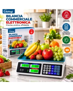 Bilancia Commerciale Digitale Professionale 40 kg con Calcolo Prezzo – Doppio Display LCD, Piano in Acciaio Inox, Funzione Tara e Tastiera per Negozi e Gastronomie