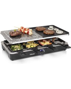 Raclette Grill e Pietra per 8 Persone 1400 W Alluminio pressofuso Nero