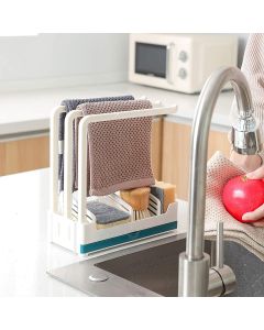 Organizer per lavello da cucina 3 supporti stabili per strofinacci da cucina più contenitore con cassettino per l'acqua che gocciola