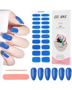 Kit Adesivi per Unghie in Gel Semipolimerizzato - 20 Strisce Autoadesive con Accessori per Manicure Glitter Blu Scuro