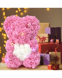 Orso di Fiori Artigianale - Simbolo d'Amore per Eventi Indimenticabili  25 cm (Rosa + Cuore)