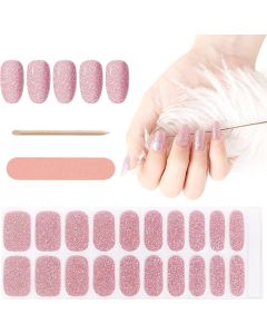 Kit Adesivi per Unghie in Gel Semipolimerizzato - 20 Strisce Autoadesive con Accessori per Manicure Glitter rosa