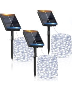 3 x Luci Solari da Esterno 10m – 100 LED Luce Bianca Fredda – 8 Modalità di Illuminazione – Impermeabili IP65 – Catena Luminosa per Giardino, Patio, Matrimonio, Feste