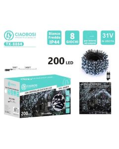 Catena Natale 200 led luci bianco freddo cavo nero 17 m