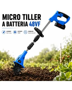 Micro Tiller a Batteria 48VF Mukins NL-3578 – Coltivatore Elettrico Cordless, Asta Regolabile e Pieghevole, 350W, 300 giri/min