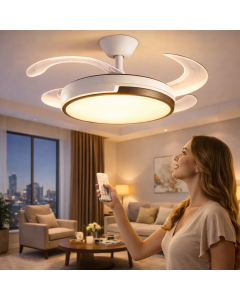 Ventilatore da Soffitto LED 120 cm con Telecomando – 6 Velocità Motore DC 72W, Pale Retrattili, Funzione Estate/Inverno, Silenzioso
