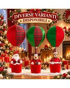 Mongolfiera Natalizia Decorativa 92 cm con Personaggio – Addobbo Natale da Appendere con Babbo Natale, Renna, Orsetto – Diverse Varianti