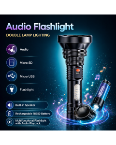 Torcia LED Ricaricabile con Speaker Bluetooth Integrato – Luce Potente + Musica | Micro SD | USB | Multifunzione Outdoor