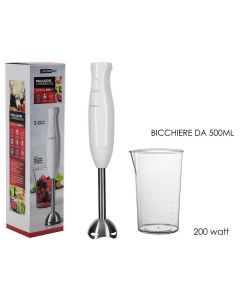 Dictrolux Frullatore Ad Immersione 200w Lama Acciaio Inox Tritatutto Minipimer e bicchiere da 500 ml