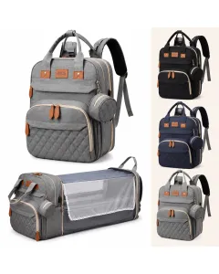 Nuvéa® MomBag 3in1 – Zaino Mamma Multifunzione Porta Biberon, Portaciuccio, Porta USB e Accessori – Nero, Grigio e Blu