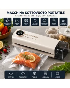 Macchina Sottovuoto Portatile Senza Fili Ricaricabile USB con Display LED Digitale | Sigillatrice Sottovuoto per Alimenti Umidi e Secchi Wet & Dry