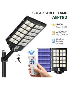 Lampione Solare LED 1800W con Telecomando – 23000mAh, Sensore Movimento, IP66 Impermeabile, Faro Stradale Esterno Alta Luminosità