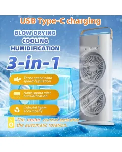 Ventilatore raffreddatore d'aria domestico usb ricaricabile 3000mah ventilatore portatile condizionatore d'aria doppia testa