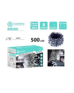 Catena Natale 500 led luci bianco freddo cavo nero 36 m