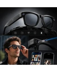 Occhiali Smart AI con Telecamera HD 8MP, Assistente Vocale, Bluetooth 5.4, Foto e Video, Speaker Integrati, Touch Control, USB-C