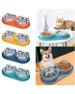 Doppia ciotola alimentare in acciaio anti perdita acqua dispenser cibo cani gatti
